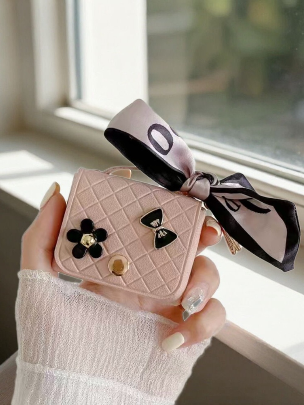 Quilted Pink Mini Ear Bud Case w/Key Ring